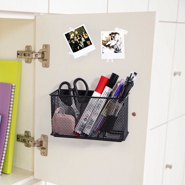 Magnetisk korg för kylskåpsförvaring Magnetisk pennhållare Korg Mesh Svart Stark magnetisk pennhållare för kylskåp, whiteboard, skåp, svart XL