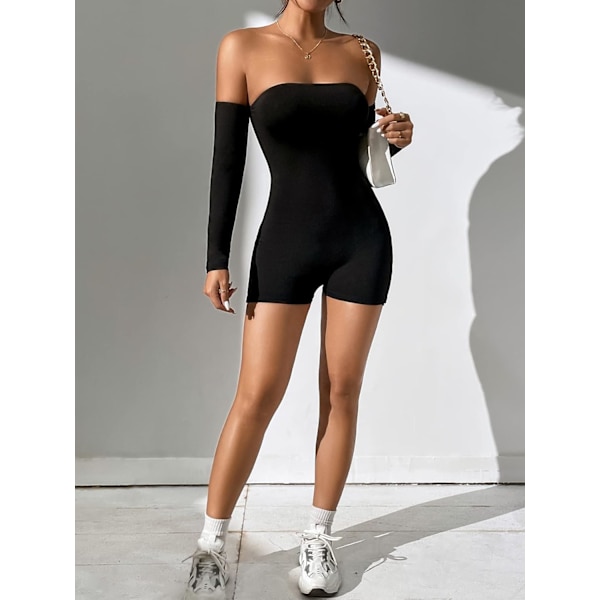Kvinde Off Shoulder Langærmet Ribstrikkede Romper Kort Jumpsuit