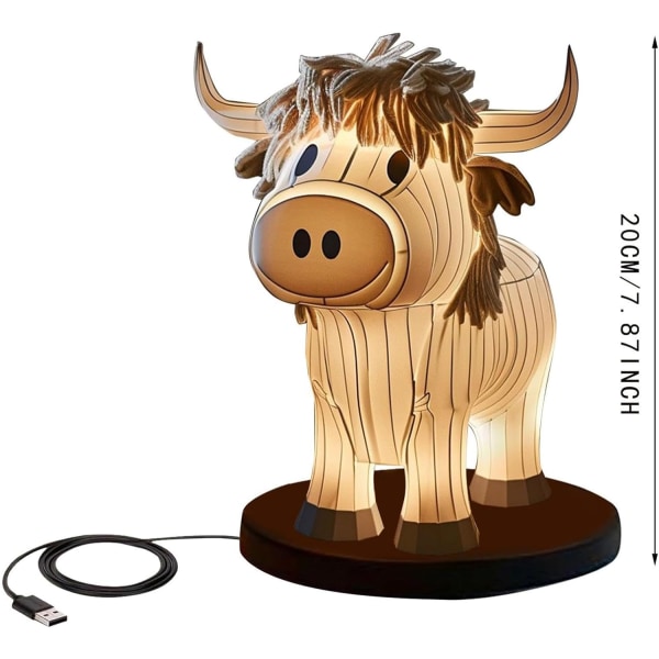 Ko-bordslampa, 1 st ko-sänglampa, djur bordslampa ko-dekor, söt ko-bordslampa USB sänglampa djur nattlampa, Highland ko-bordslampa för