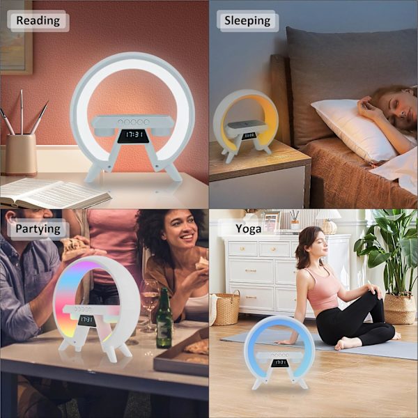 Arches Gradual Sunrise Vækkeur med Trådløs Opladningsstation, Lydsystem med Bluetooth-højttaler, med Nattelys til Soveværelser Hvid