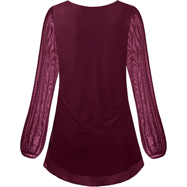 Damruffle långärmad blus ärm mesh blus lös flytande toppar med