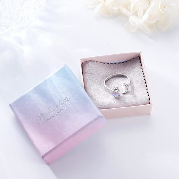 925 Sterling Sølv Fidget Ringe - Justerbar Månesten og CZ Måne Stjerne Spinner Ring