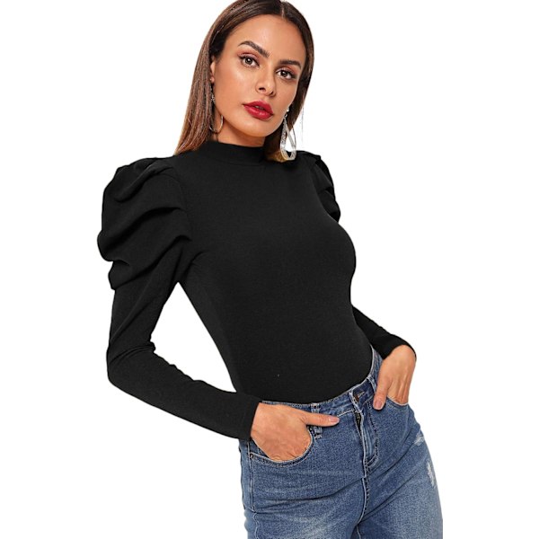Elegant Mock Neck Keyhole Back Leg-of-Mutton Langærmet Bluse til Dame