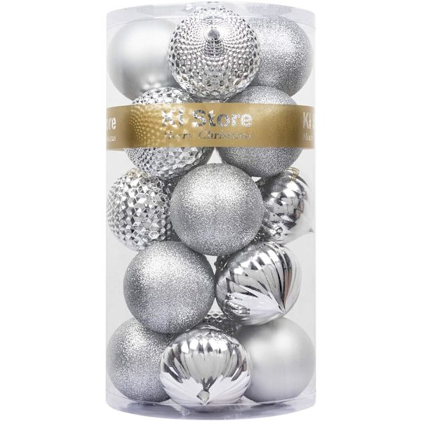 Silver Julgranskulor 20st 3,15-tums Julgransdekorationer Ornament för
