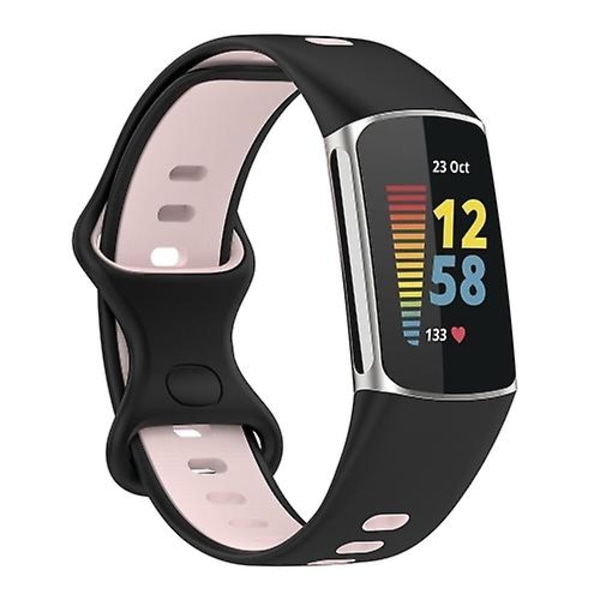 For Fitbit Charge 5 To-farvet silikoneurrem XUT Black Pink