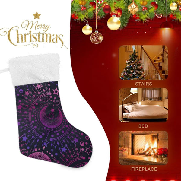 Julklapp, Personliga Julklappsstrumpor 2-pack Boho Konstellation Stjärntecken Lila 45,7 cm Julstrumpor Hängande Ornament Kamin