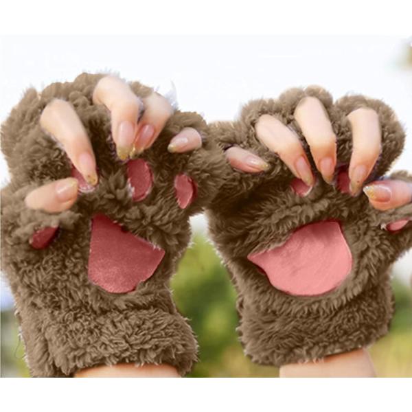 Katt- och björnklo fleece halvfinger tasshandskar
