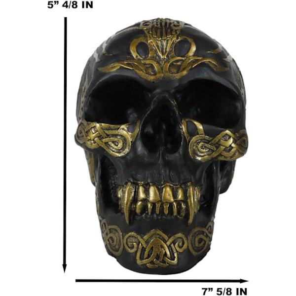 Ebros Keltisk Tribal Knotwork Tattoo Sort Spøgelse Vampyr Kranie Statue 7\" Lang Som Macabre Ossuary Dekoration Dracula Skelet Kranium til     Black & Day