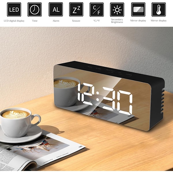 Digital väckarklocka för sovrum, LED elektronisk väckarklocka, USB-port, Baery backup väckarklocka, justerbar ljusstyrka med temperatur/snooze 002