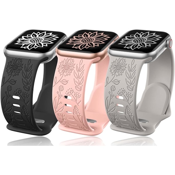 3-pak solsikkegraverede remme, der er kompatible med Apple Watch