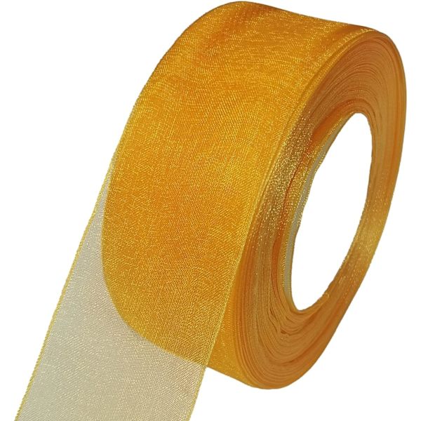 Gloden Organza Band för Presentinslagning 1,5 Tum*50 Yards Sheer Chiffon Band
