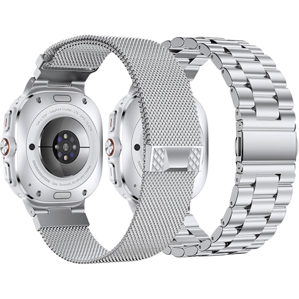 Ingen mellemrum-remme til   Galaxy Watch Ultra 47mm (2024), massive rustfrie stål-forretningsmetalremme til   Galaxy Watch Ultra 47mm mænd 2-pak sølv  2