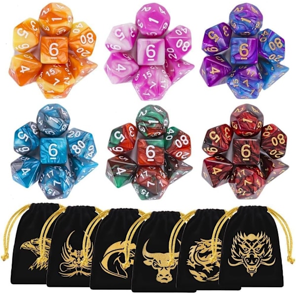 Tärningssats 42 delar. 6 set Dubbel - Färger Polyeder Tärning D&D Tärning