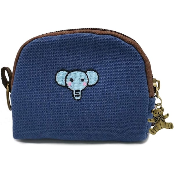 Elephant Canvas Money Wallet for Kids - Cute Coin Purse with Bear Pendant