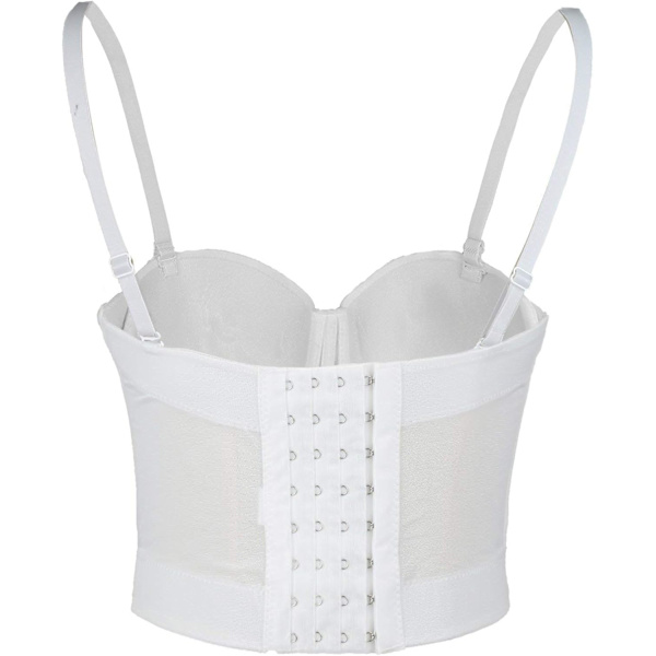 PU Læder Bustier Crop Top Push Up Club Fest Kvinders Korset Top BH Hvid