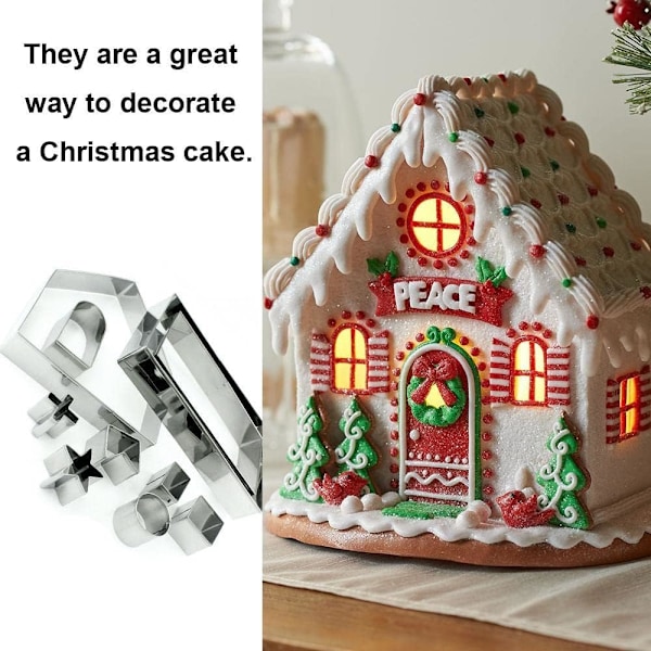3D Julekake Pepparkakshus Kakeformsett - Rustfritt Stål Form for DIY Baking