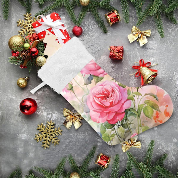 Julklapp, personliga julklappsstrumpor 2-pack Rosaröd Blomma 45,7 cm Julstrumpor Hängande Ornament Kamin för Träddekoration 1