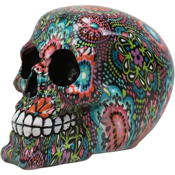 Ebros Gave Día de Muertos Farverige Perler og Blomster Design Sukkerskalle Statue Som Dekorativ Rekvisit Gotisk Spøgelses Tema Skelet Multi