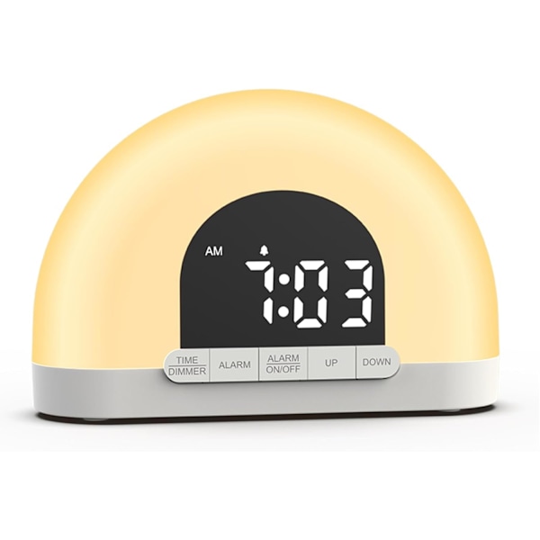 Digital bordklocka, väckningsljus soluppgång väckarklocka för tunga sovare, stor display skärm tyst sängklocka med snooze, USB