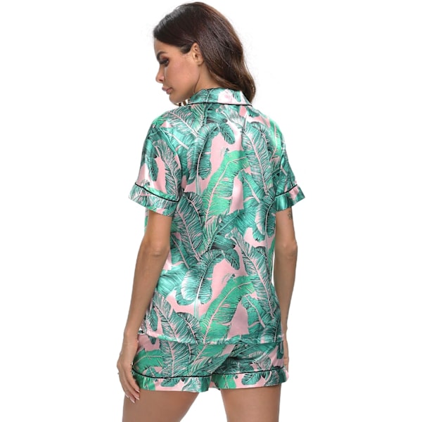 Dam silkesatinpyjamas kortärmad loungewear tvådelad sovkläder