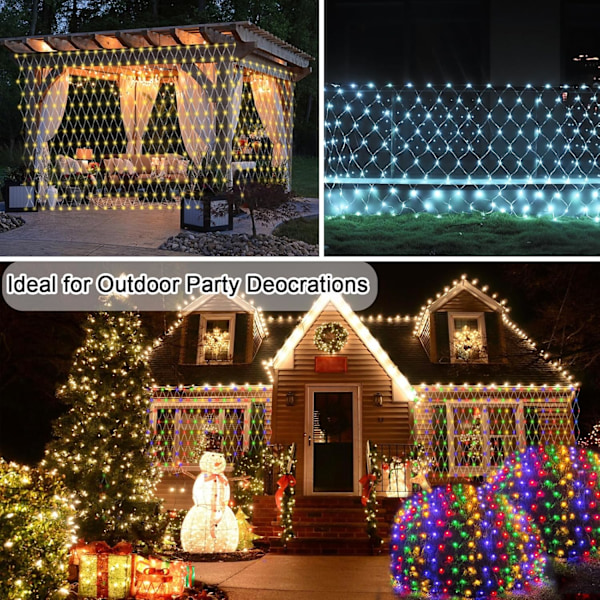 360 LED Net Lights, 21ft x 5ft Farverige Julelys Net Lys Klar Ledning 8 Tilstande, Sammenkædelig Vandtæt Lyskæde Udendørs til Buske Træ