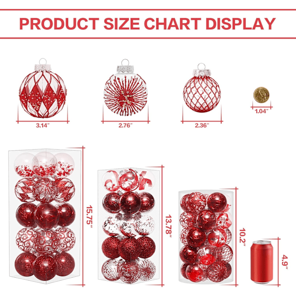 70MM/2.76\" Julekugler Sæt, 20PCS Uknuselige Dekorative Hængende Kugle