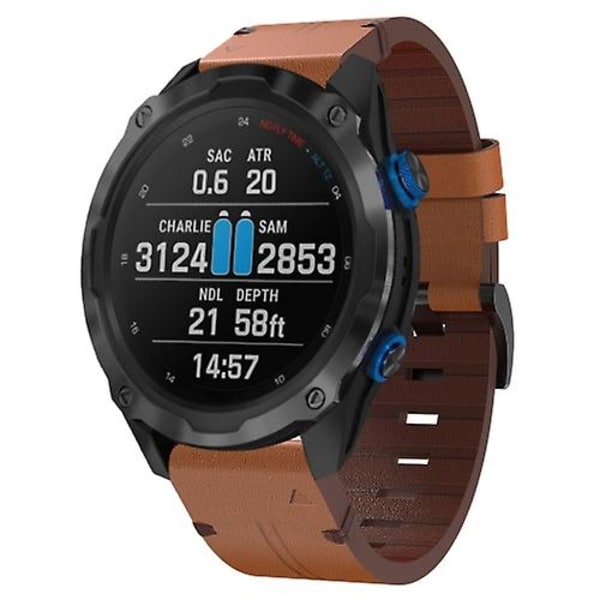 For Garmin Descent Mk 2i 26mm Læder Stål Spænde Urrem LEI Brown