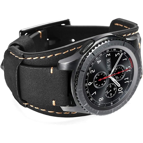 Kompatibel med Galaxy Watch 46mm/Galaxy Watch 3 45mm/Gear S3 Frontier/Classic-armband, 22 mm äkta lädermanschettarmband med ersättningsrem