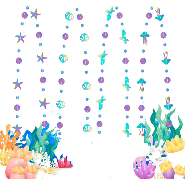 Iridescent Havfrue Fest Dekorationer (52Ft) - Ocean Tema Papir Garland og Streamers