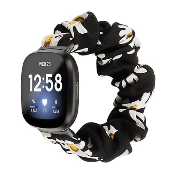 Til Fitbit Versa 4 / Sense 2 Universal Hår Ring Klud Watch Band VEG White Chrysanthemum