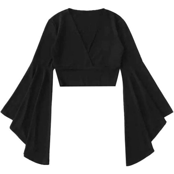 Kvinnors Plus Size V-ringad lång klockärm Surplice Crop Top Blus