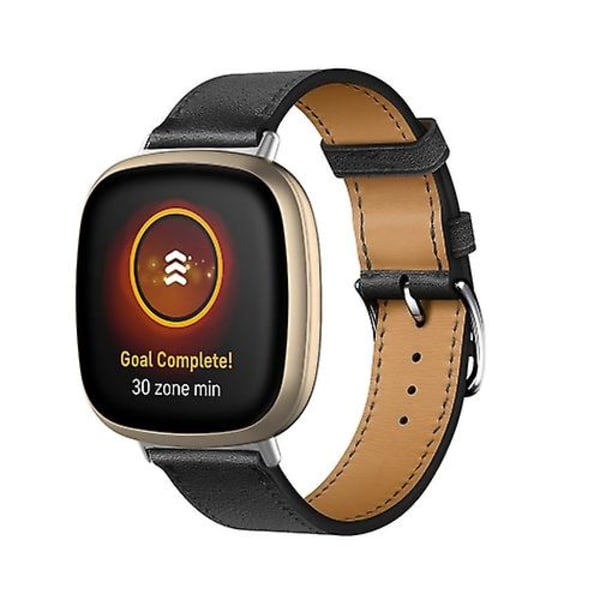 För Fitbit Versa 4 / Sense 2 Universal Äkta Läder Klockarmband NZQ Black
