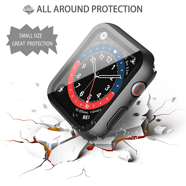 [2-pakning] Vanntett Svart Hardt Deksel med Herdet Glass Kompatibelt med Apple Watch SE 2 (2024) SE Serie 6 Serie 5 Serie 4 44mm, Ultratynn Beskyttelse