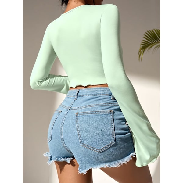 Kvinnors Randig Tryck Långärmad Asymmetrisk Fåll Crop Top T-shirt