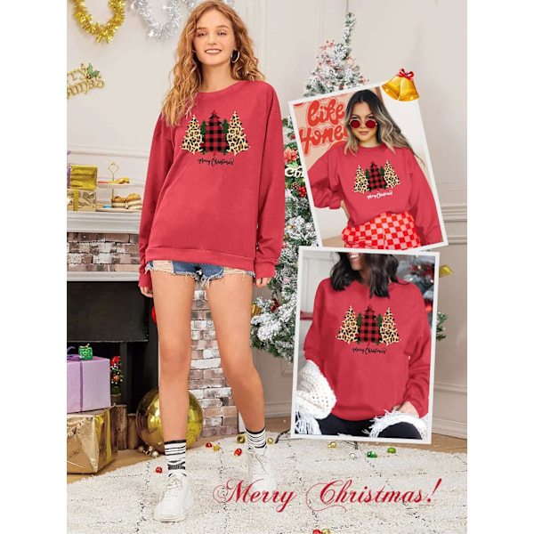 Dame Merry Christmas Sweatshirt Juletræ Pullover med Rund Hals