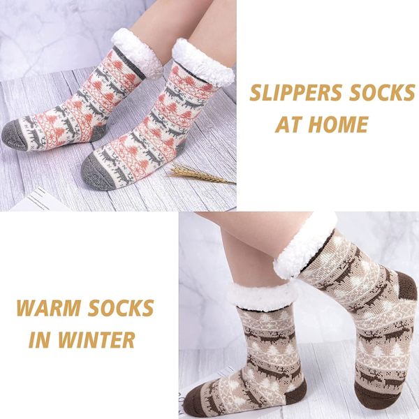 Damtofflor i fleece - Snöflingemönster för jul och vinter