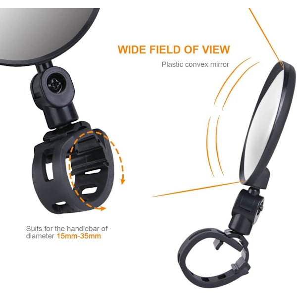 360° justerbara cykelbackspeglar (2pack) - konvexa cykelspeglar
