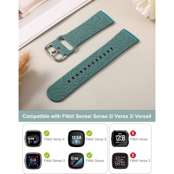 Graverad silikon kompatibel med Fitbit Versa 4/Sense 2/Versa 3/Sense-armband