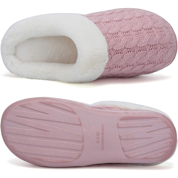 Dame Memory Foam Tøfler Strikket Pels Krave Hjemmesko Anti-Skid Såler Til