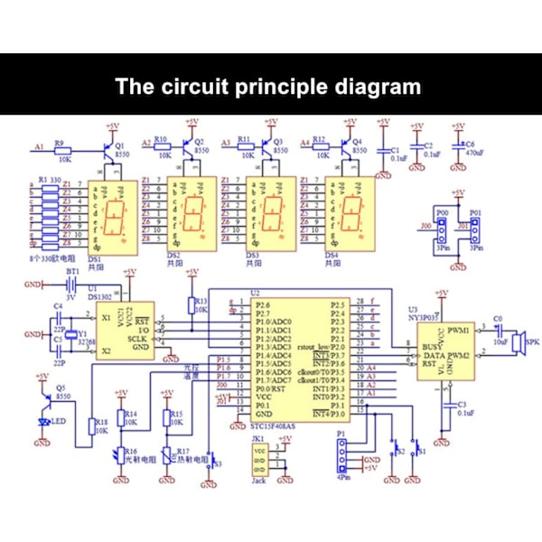 Elektronisk DIY stemme digitalt urfremstillingskit digitalt rør LED-ur enkelt chip mikrocomputer svejsetræningsvækkeur temperatur dato tid