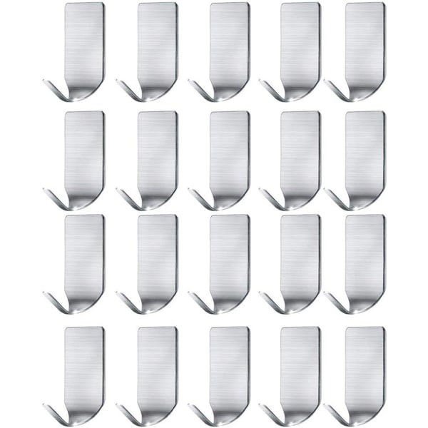Små självhäftande krokar - Väggkrokar i rostfritt stål (20-pack)