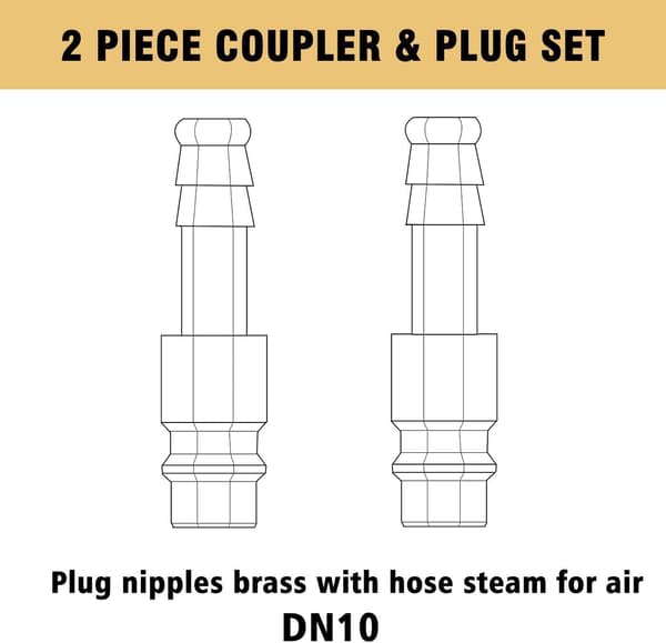 2-pak trykluftfittings 10 mm/trykluftkobling 10 mm i messing DN10