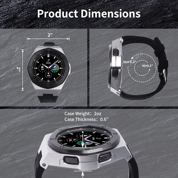 Luksuriøst deksel designet for Galaxy Watch 4 Classic 46mm 2021, robust militærbeskyttende metallstøtfangerdeksel med taktisk silikonrem for menn