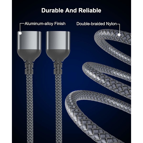 USB-splitter Y-kabel 3,3 fot. 1 hann til 2 hunn USB-forlengelse