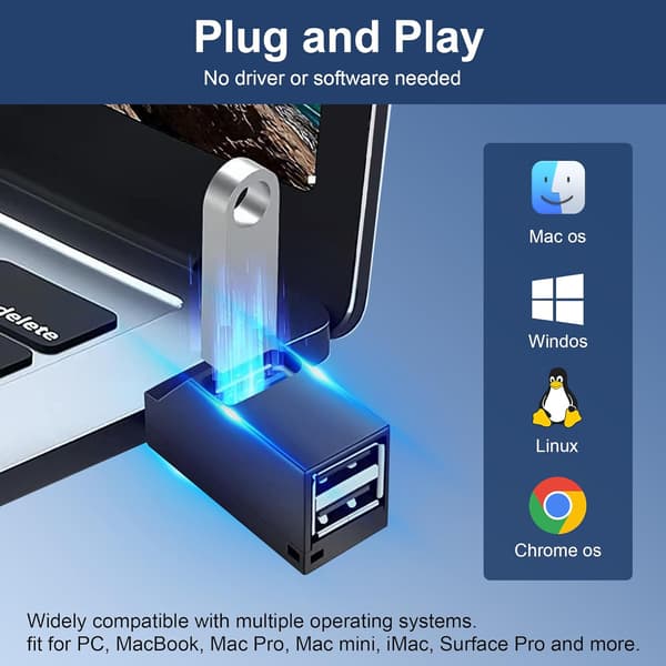 wxsp USB 3.0 Hub, 3-ports splitter (2 USB 2.0 + USB 3.0), højhastighedsdataadapter til pc-bærbar computer og flashdrev