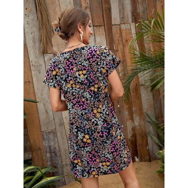 Plus Size Blomstermønstret Sommerkjole med korte ærmer til kvinder