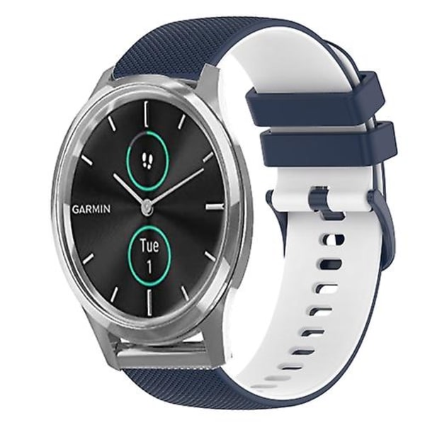 För Garmin Vivomove Luxe 20mm Rutiga Tvåfärgade Silikonklockarmband JNI Dark Blue-White