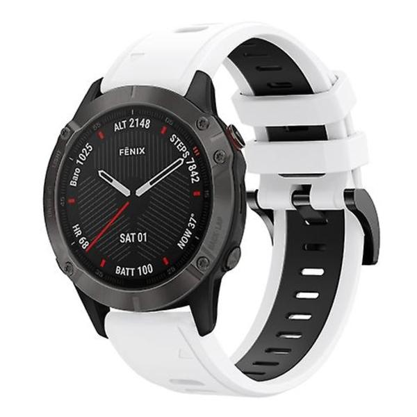 Til Garmin Fenix 6 Sapphire Gps 22mm To-farvet Sports Silikonurrem KHW White-Black