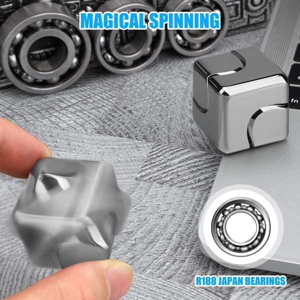 Infinite Gear Fidget Cube - 2-i-1 Transformerbar Spinner - Stress Relief (Sølv)