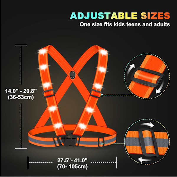 LED Refleksvest Vanntett Justerbar USB Oppladbar Sikkerhet